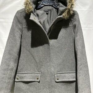 J Crew Mercantile Women's Gray Parka Jacket with Faux Fur